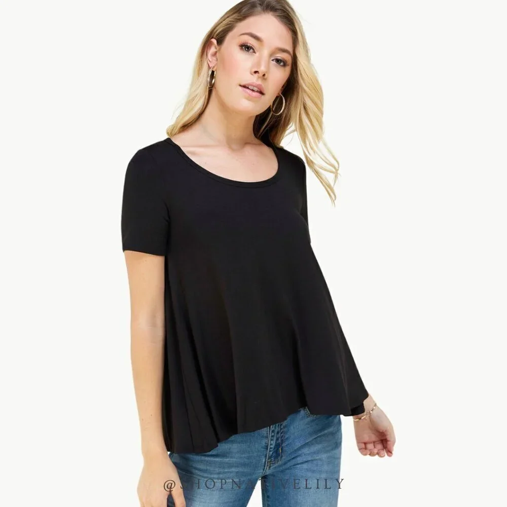 Les Amis Flowy Black Tee Loose Fit Short Sleeve Size Small Minimalist Chic NWT - Picture 1 of 6
